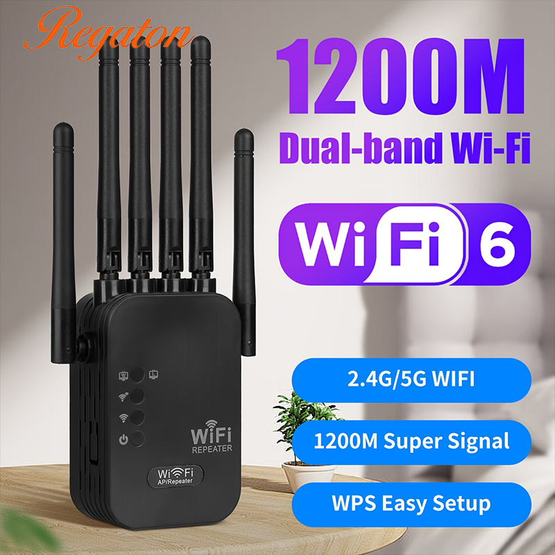 WiFi リピーター ワイヤレス ルーター 1200Mbps 2.4 グラム 5 グラム信号カバー エクステンダー高利得 6 アンテナ ネットワーク アンプ範囲信号ブースター