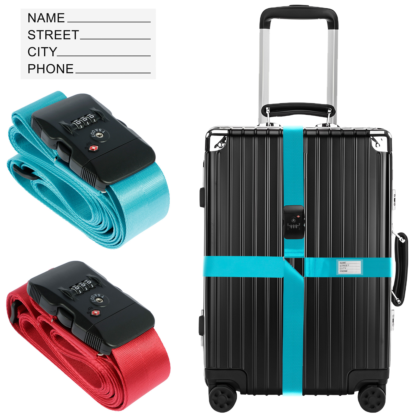 クロス荷物ストラップ TSA 税関ロック荷物ストラップ ID タグ付き調節可能な旅行スーツケースベルト紛失防止荷物パッキングベルト