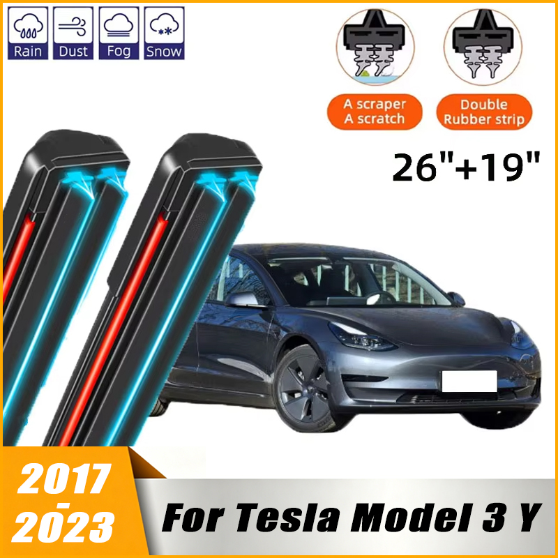 2Pcs Front Windshield Windscreen Wiper Blades For Tesla Model 3 Y 2017-2023 2018 2019 2020 2021,Car Window Rain Brushes 26"+19"
