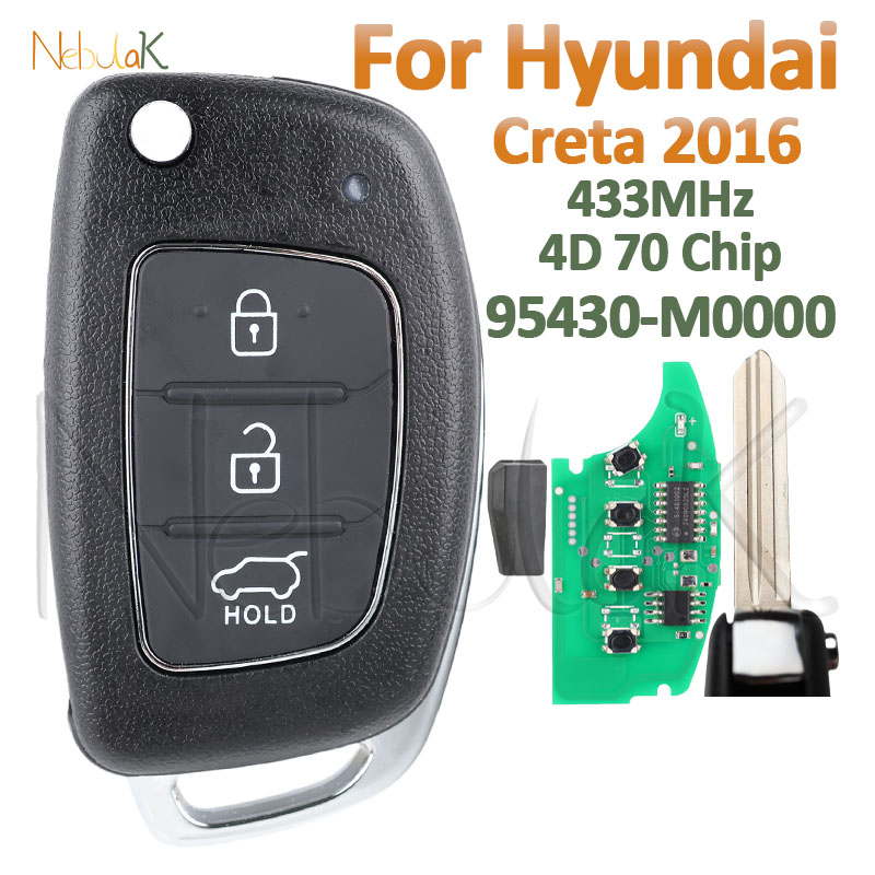 フリップカーリモートコントロールキー 95430-M0000 ヒュンダイ Creta 2016 433MHz 4D 70 チップ自動折りたたみスマート Fob 3 ボタンなしキーレス