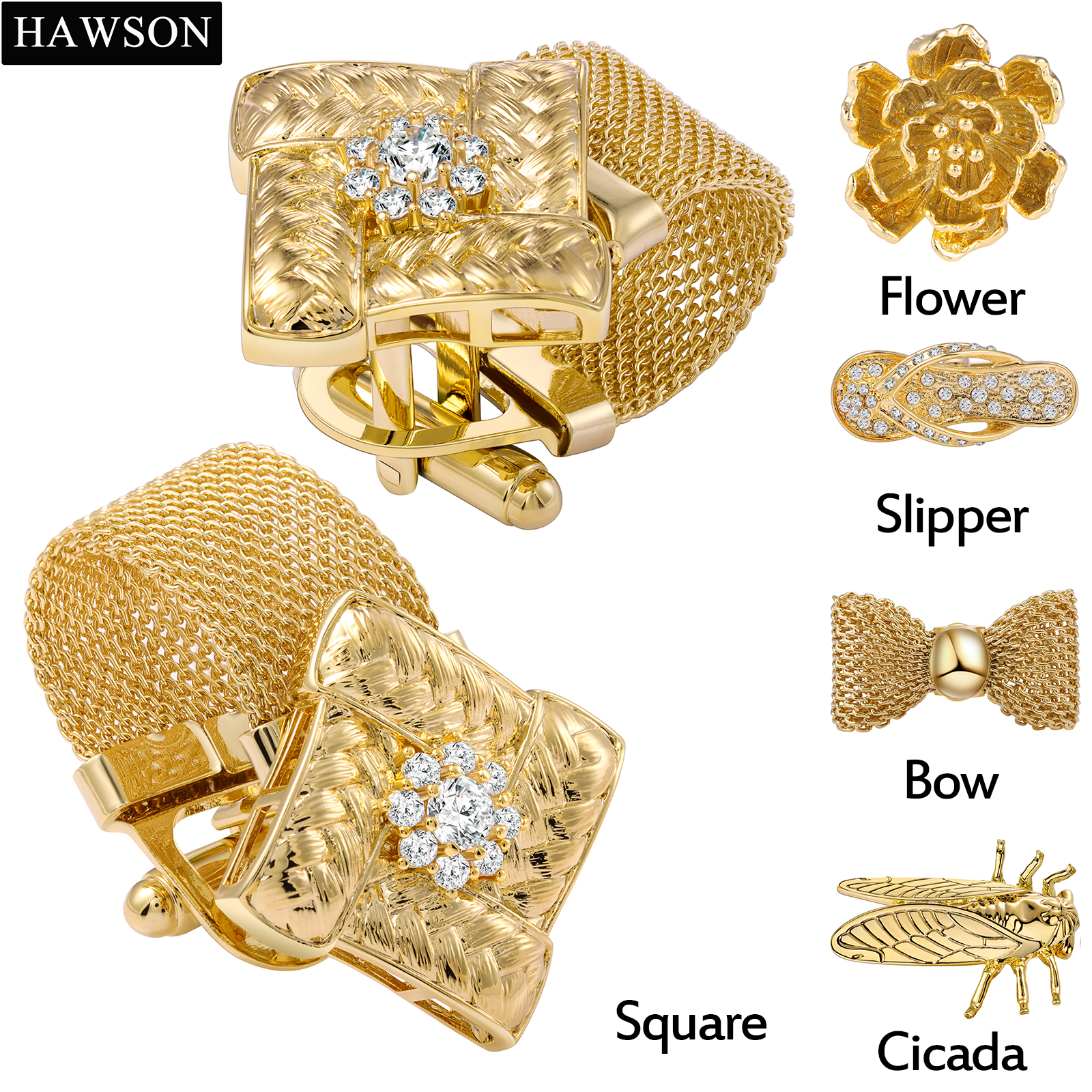 HAWSON メンズ チェーン カフス セット - カフス メンズ 光沢のある豪華なフレンチ シャツの装飾やアクセサリー - 男性用パーティー記念品