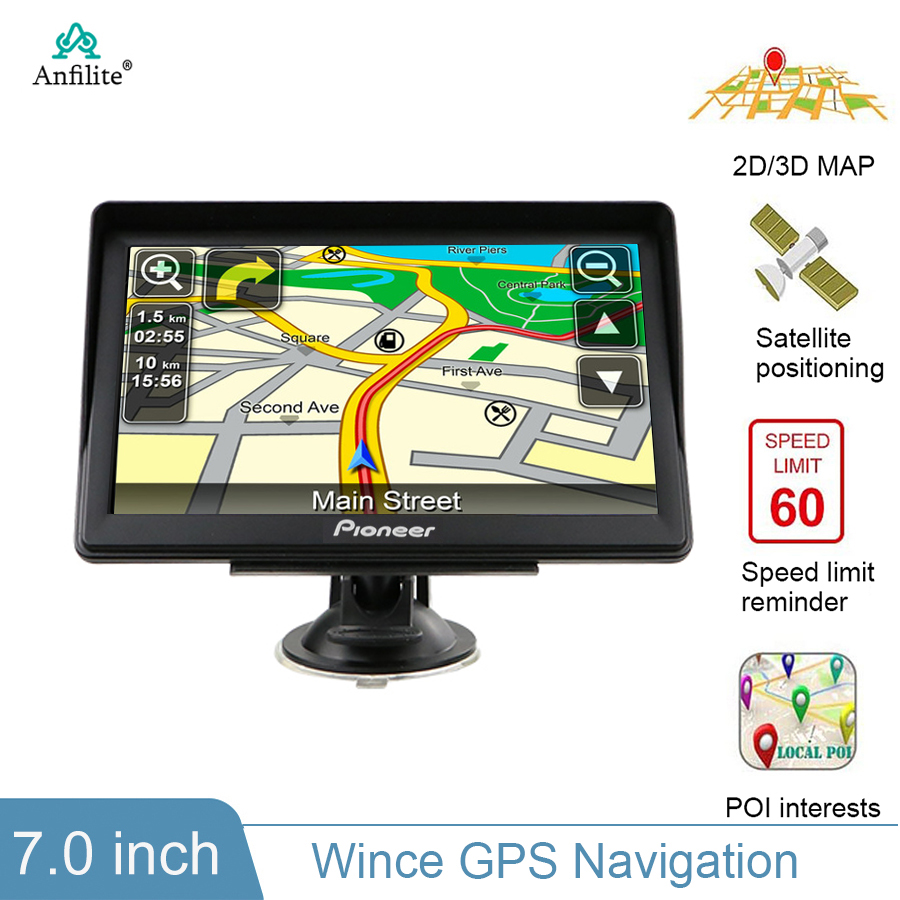7 インチ容量性スクリーン GPS トラック Bluetooth GPS ナビゲーション 256 メートル 8 ギガバイト FM 車両カーナビゲーターアビンサポートリバースカメラ