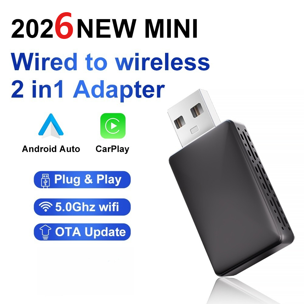 2026 2-in-1 New Wireless CarPlay Adapter Wired to Wireless Dongle for Apple & Android Auto Plug and Play Universal Car Accessory