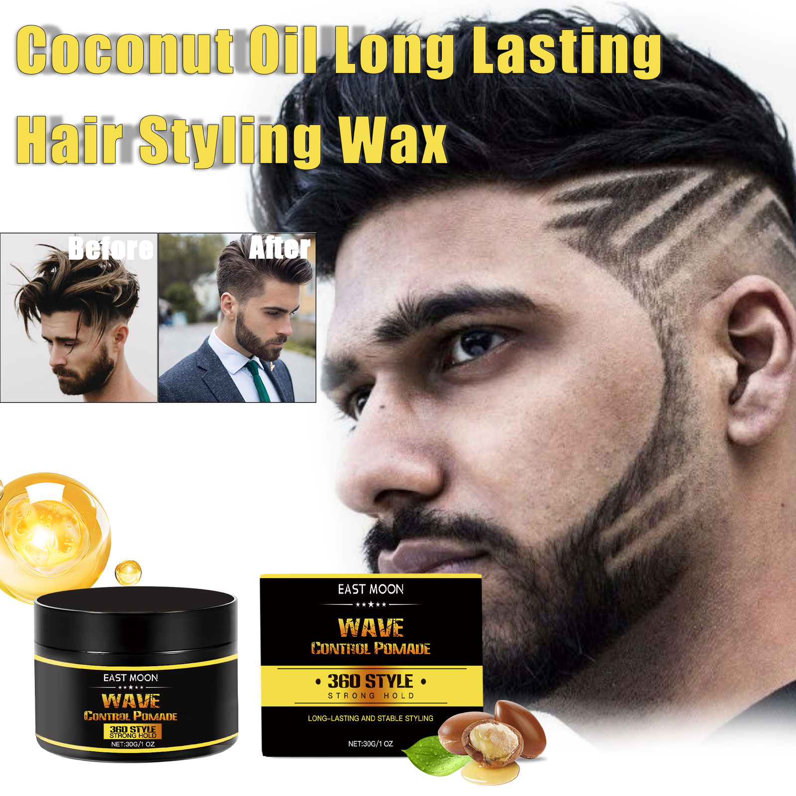 ココナッツオイル持続スティングワックスふわふわ髪ポマードワックスキープヘアオイルエッジコントロール理髪店ツールサロン理髪泥