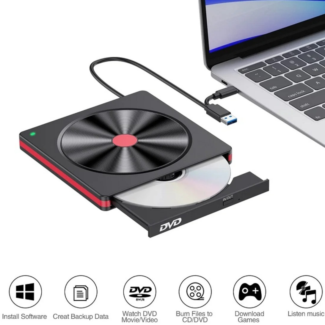 External CD DVD +/-RW Burner USB 3.0 Type-C BD/DVD/CD ROM Reader Reader Lightweight DVD Player Drive For PC Laptop Desktop