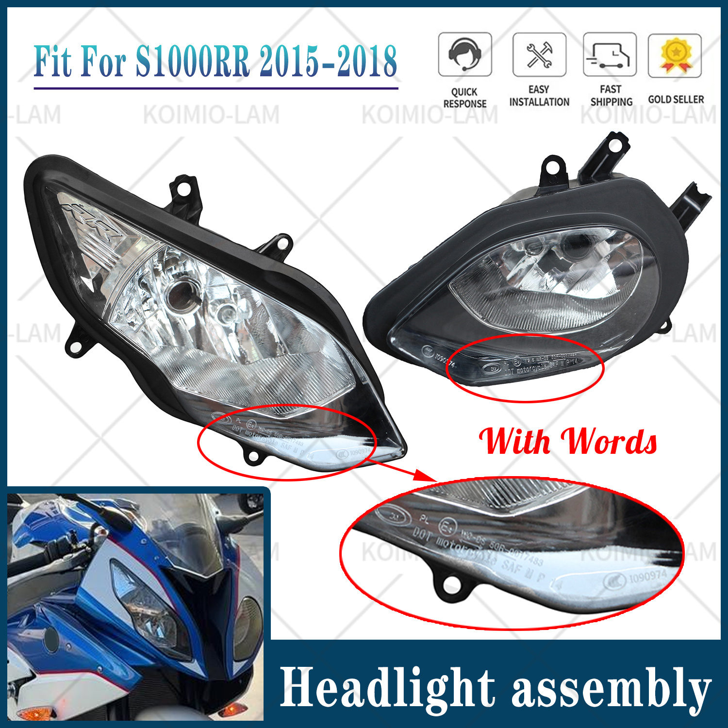 Fit For BMW S1000RR 2015 - 2018  Motorcycle HeadLight Assembly Headlamp