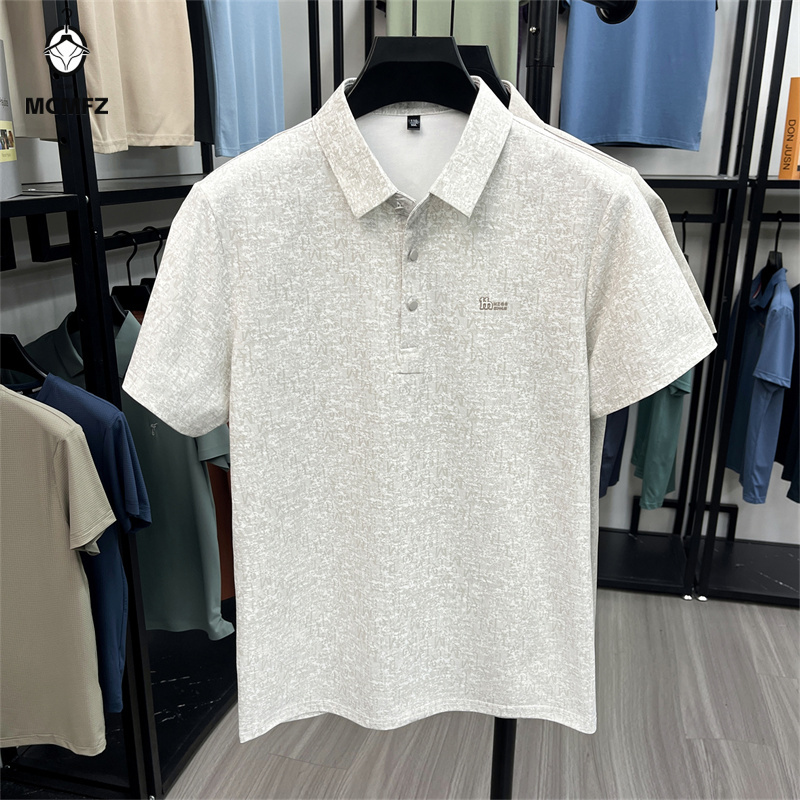 アウトドアレジャー男性ラペルポロ tシャツフル微妙な文字ジャカード通気性吸汗軽量半袖 tシャツ
