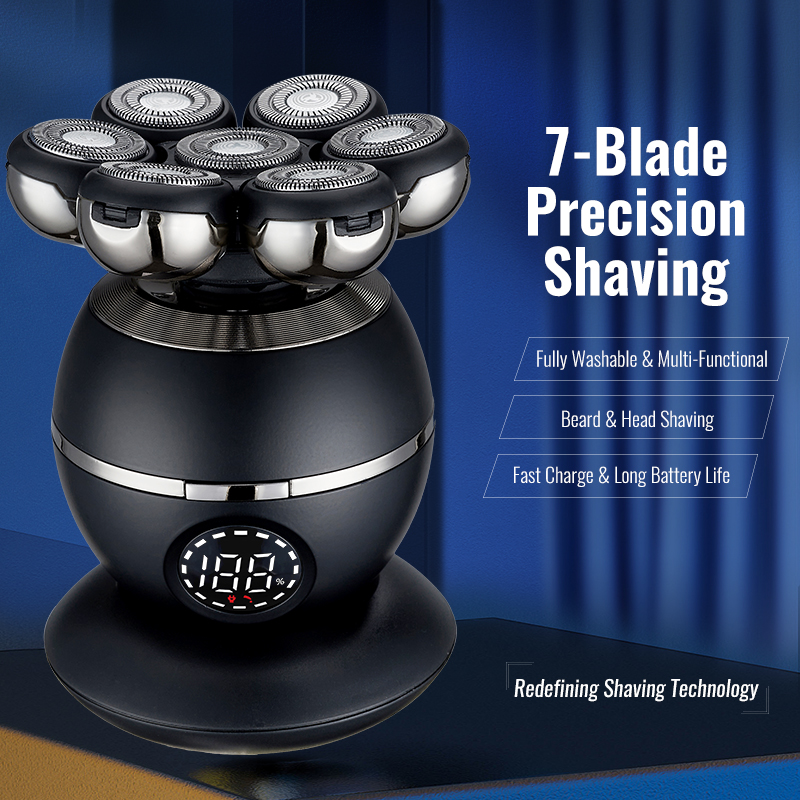 7Dフローティング充電電気シェーバー、シート充電器、ポータブルメンズ多機能トリマー、シェーバー、全身防水