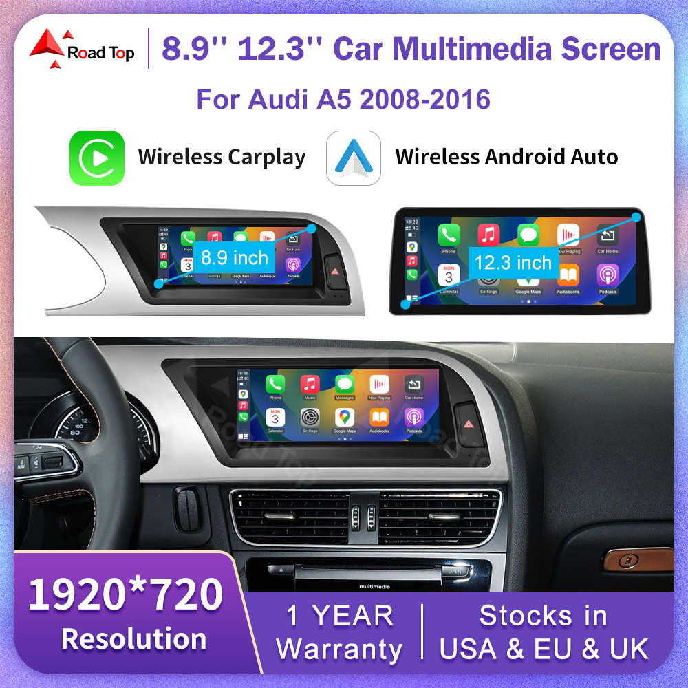 Linux 8.9/12.3 インチ車のマルチメディアタッチスクリーンアウディ A5 2008-2016 ワイヤレス CarPlay Android 自動 Airplay 機能