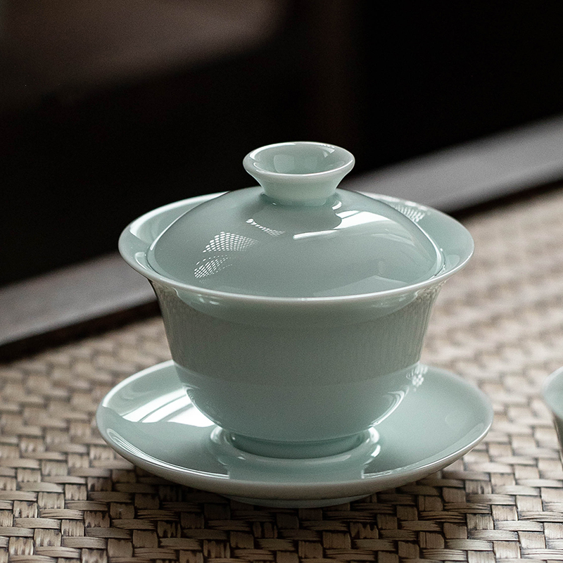 3 サイズ大チュリーン蓋付き中国風青磁景徳鎮 Gaiwan 磁器茶碗ティーカップカンフー茶セットビッグカップ茶碗