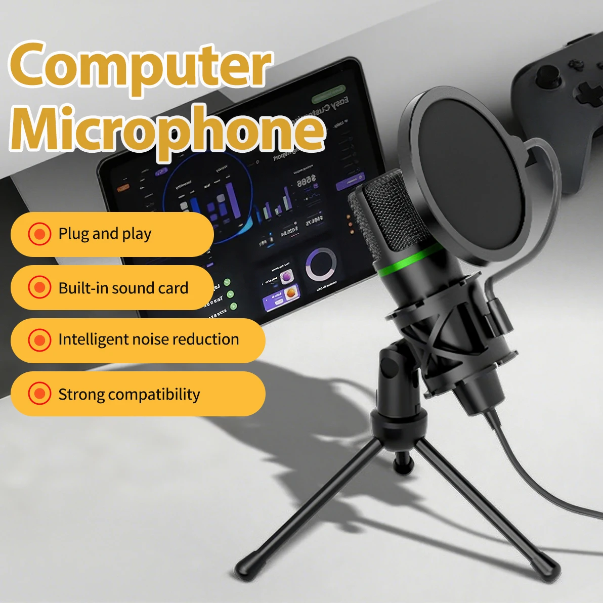 コンデンサーマイク USB 有線 PC コンピューターのラップトッププロのゲームアクセサリーストリーミングサウンドライブポッドキャスト RGB 記録