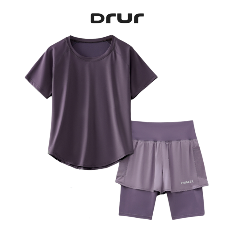 DRUR 夏ランニングセット緩い通気性速乾性スウェットスーツ女性ジムトレーニング衣装 2 ピーススポーツウェアトラックスーツアクティブウェア