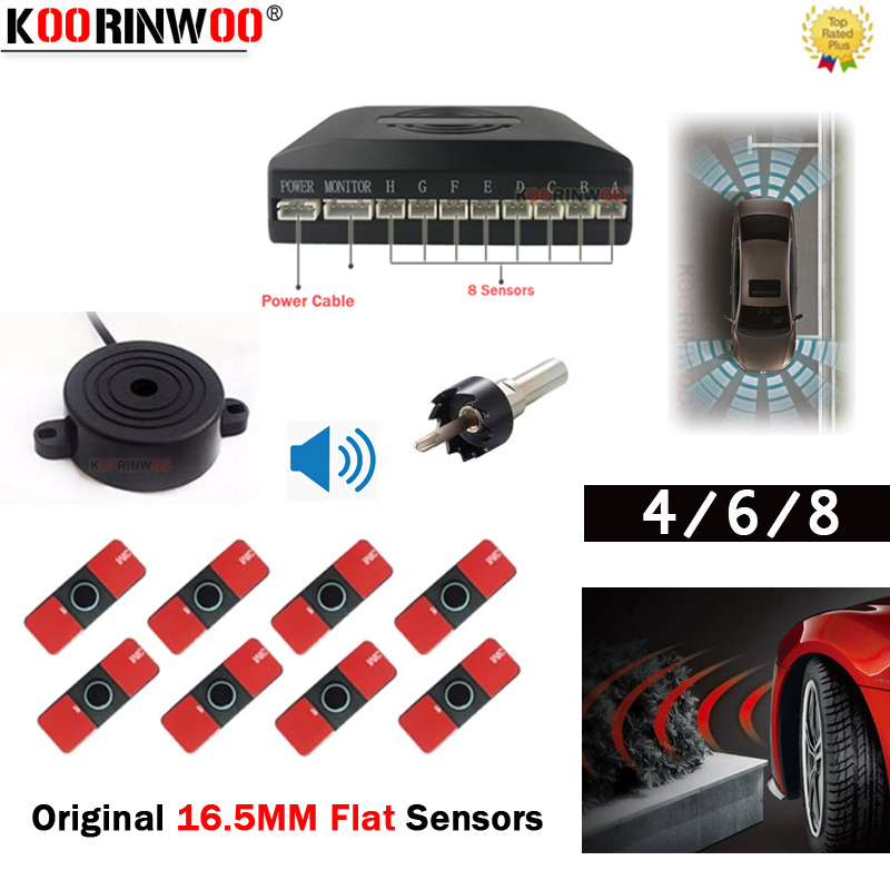 Koorinwoo Parktronic 4/6/8 フロントバックレーダー付き 16.5 ミリメートルフラットパーキングセンサーステップスピーカーブザー 12V リバースパーキングアシスト
