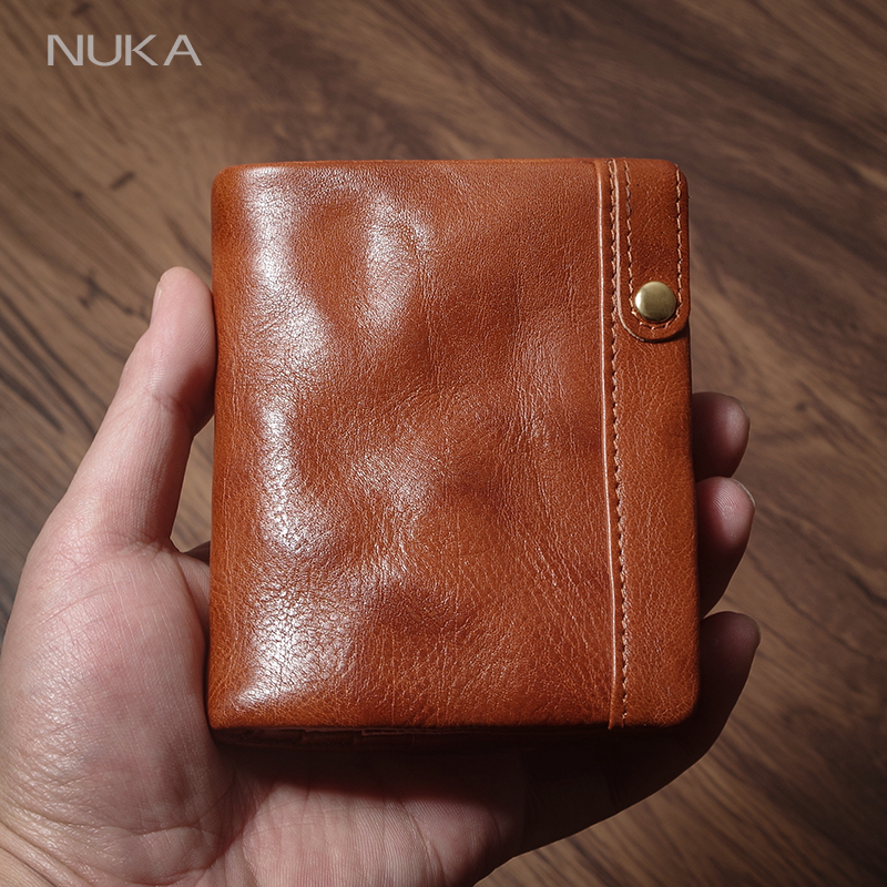 NUKA 高級本革小型軽量二つ折り財布男性女性マネークリップクレジットカードホルダー隠しジッパーポケット付き