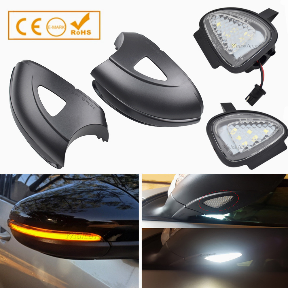 LED ダイナミックターンシグナルライトサイドウイングバックミラー水たまりライト付きフォルクスワーゲン VW ゴルフ MK6 GTI R ライン R20 トゥーラン