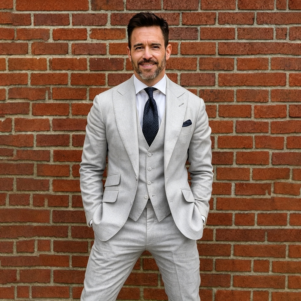 3 Pieces Linen Men Suits Custom Made Tuxedo Separates Blazer with Vest Pants For Summer Party Beach Wedding Guest Suit for Man