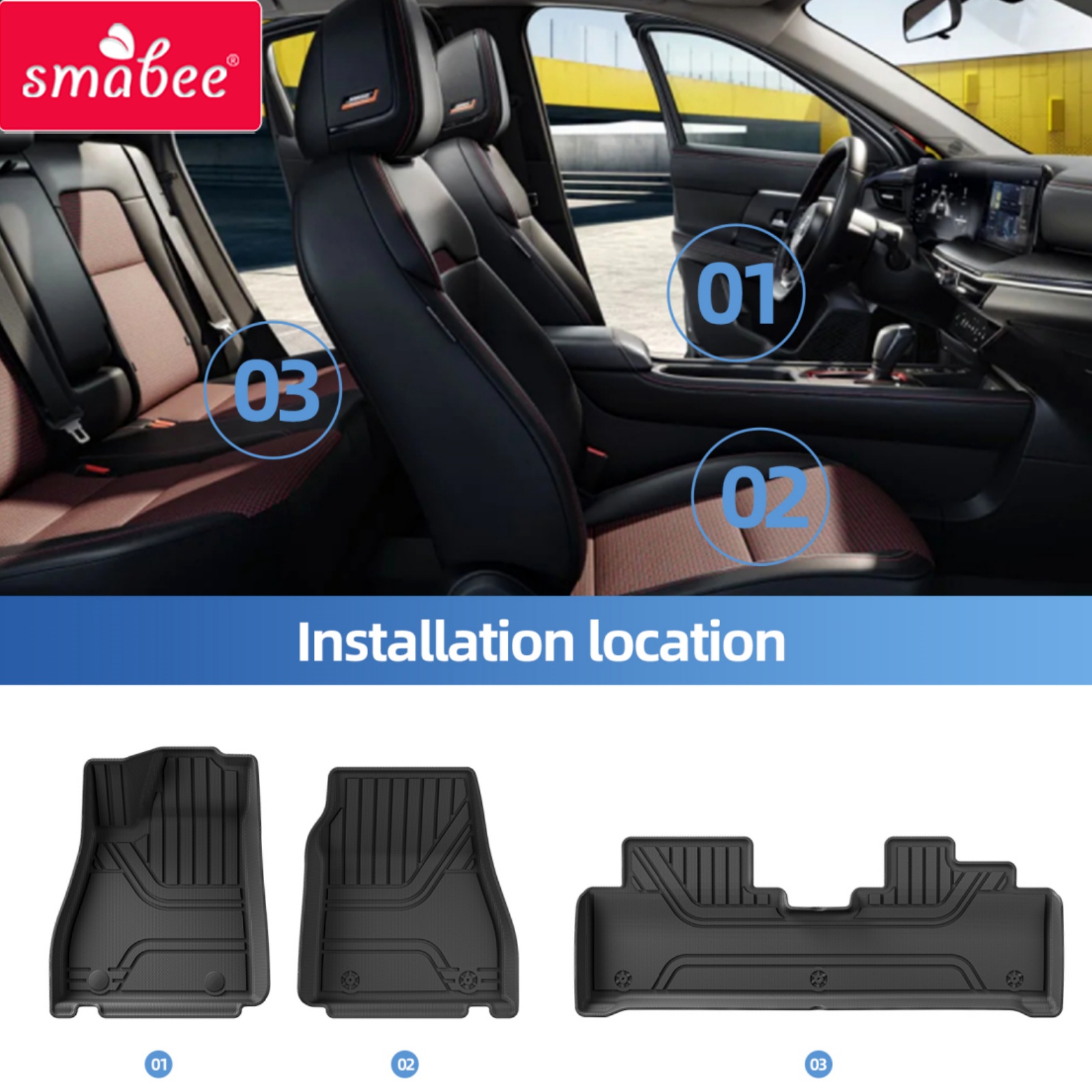 Smabee 左ドライブ Xpeng Mona M03 2024 2025 サブウーファー付き車のフロアマットカーゴライナートランクパッド TPE 防水アクセサリー
