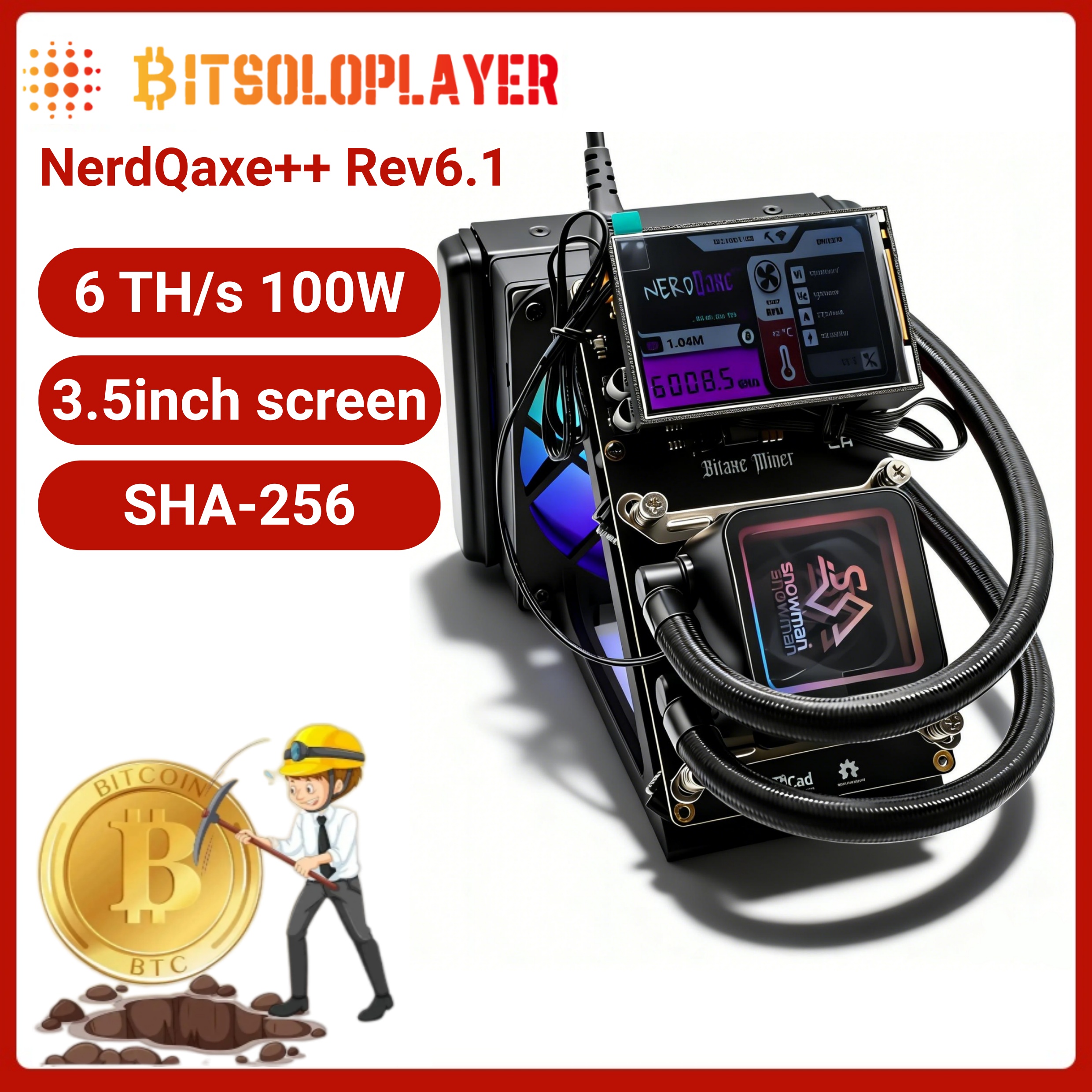 新しい 3.5 インチ画面 Bitaxe マイナー NerdQaxe ハイドロ Rev 6.1 6TH/s BTC ソロマイナー BM1370 チップ Sha-256 ビットコインマイニング宝くじ機
