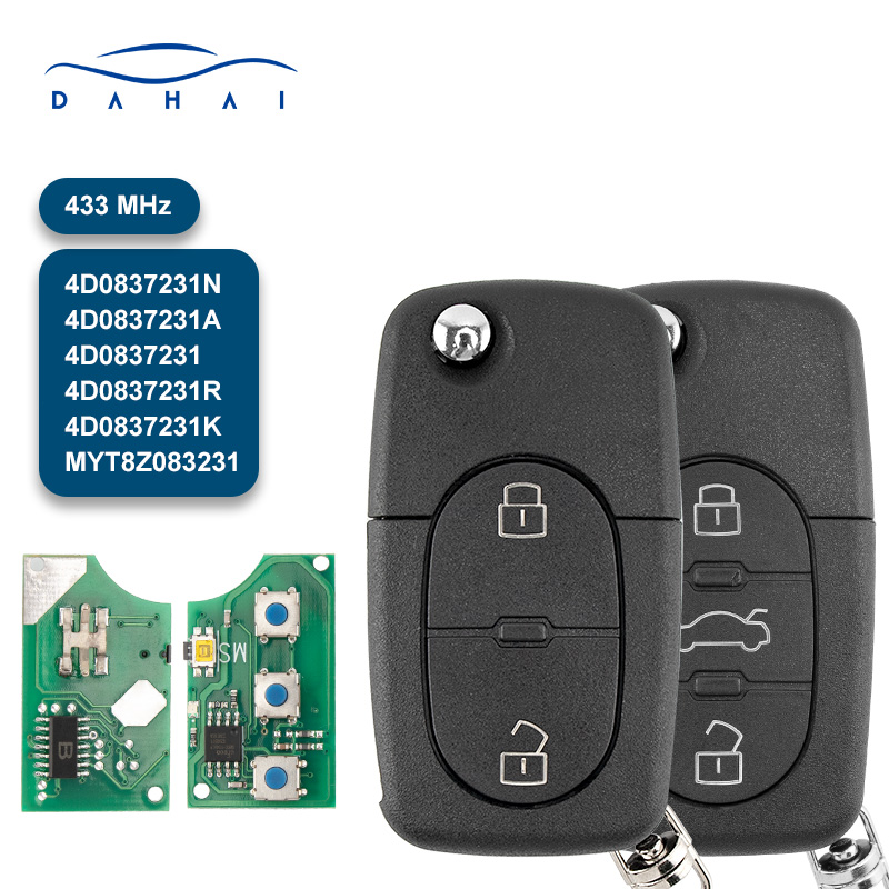 DAhai MYT8Z0837231 4D0837231K キーフォブアウディ A3 A4 A6 A8 TT RS4 クワトロ 1994 - 2004 433Mhz ID48 チップ車リモートフリップキー