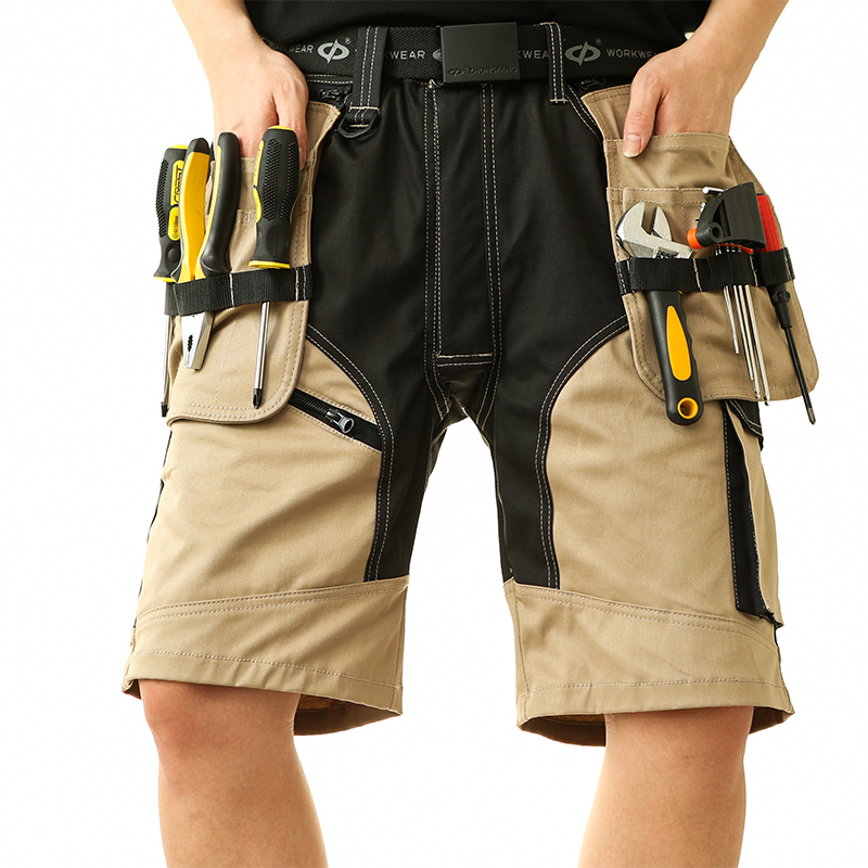 男性ショーツワークパンツ建設綿カーゴパンツショートジッパーフロントマルチポケットハイキングカーゴパンツ男性ショート