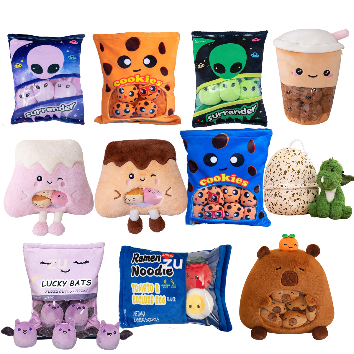 ヘビの袋ぬいぐるみ枕かわいいボバティークッキーぬいぐるみプディングケーキエイリアンバットぬいぐるみ抱き枕誕生日ギフト