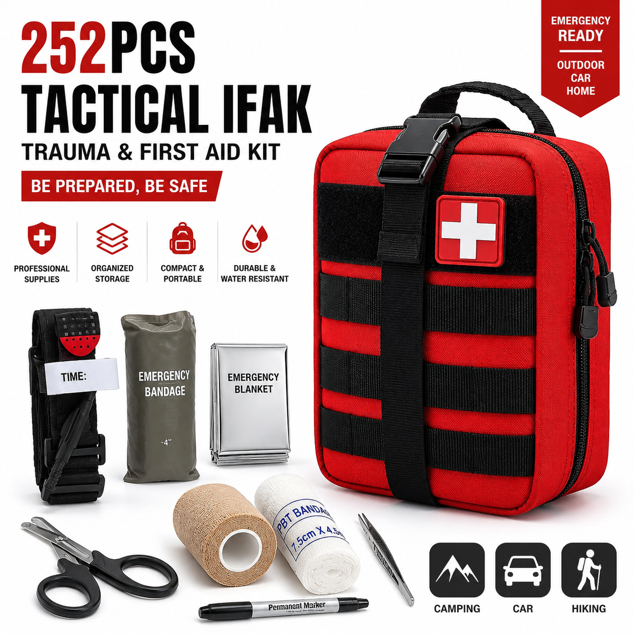 252 個の戦術的な IFAK 外傷キット MOLLE 緊急医療ポーチ屋外キャンプハイキング車救急バッグ