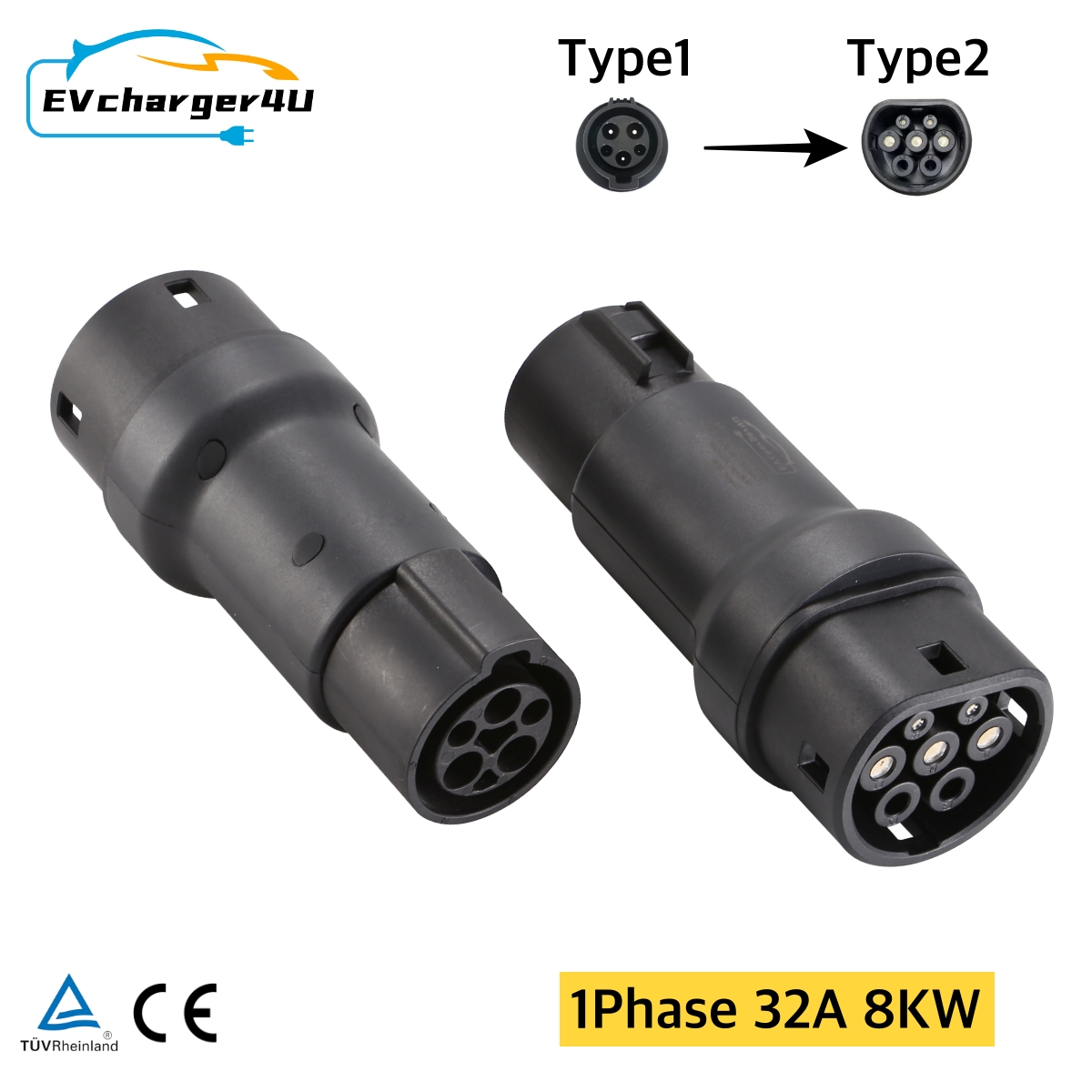 EVcharger4U タイプ 1 からタイプ 2 EV 充電アダプター 1 相 250V 32A 8KW J1772 充電器 IEC62196 タイプ 2 電気自動車用