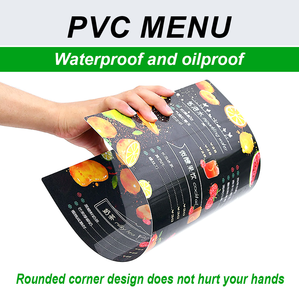 カスタムメニュードリンクメニュースナックコーヒーリストとバーの引用は、耐油性と防水性のあるPVC光沢のある素材で作られています。
