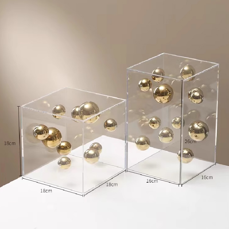 クリエイティブ正方形アクリルカバー球装飾リビングルームポーチキャビネット工芸品装飾モダンな透明アクリル正方形家の装飾