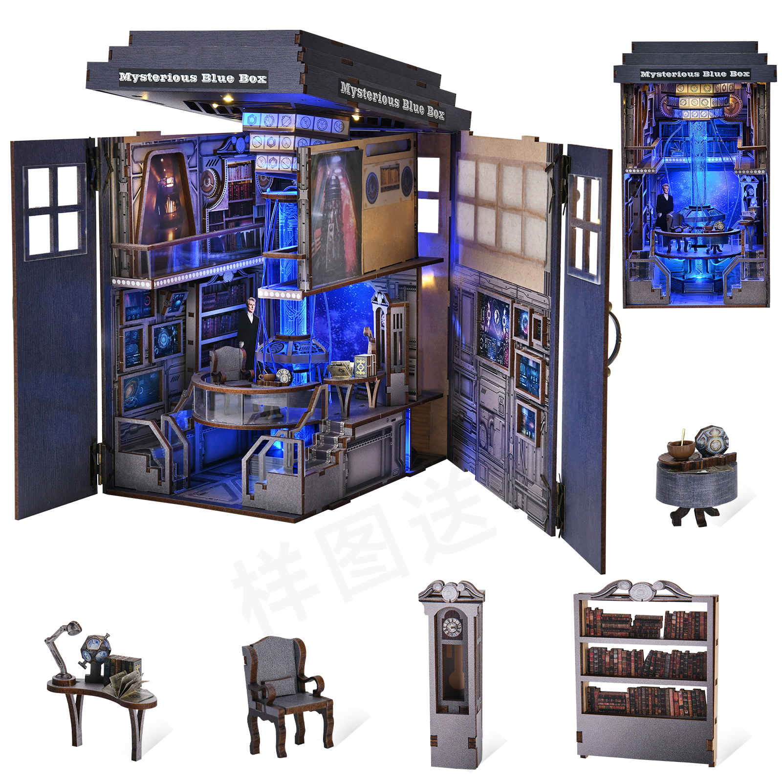 DIY ブックコーナー書店キット ミステリアスな電話ブース木製ドールハウス ライト本棚インサート付き 3D パズル装飾 ギフト用