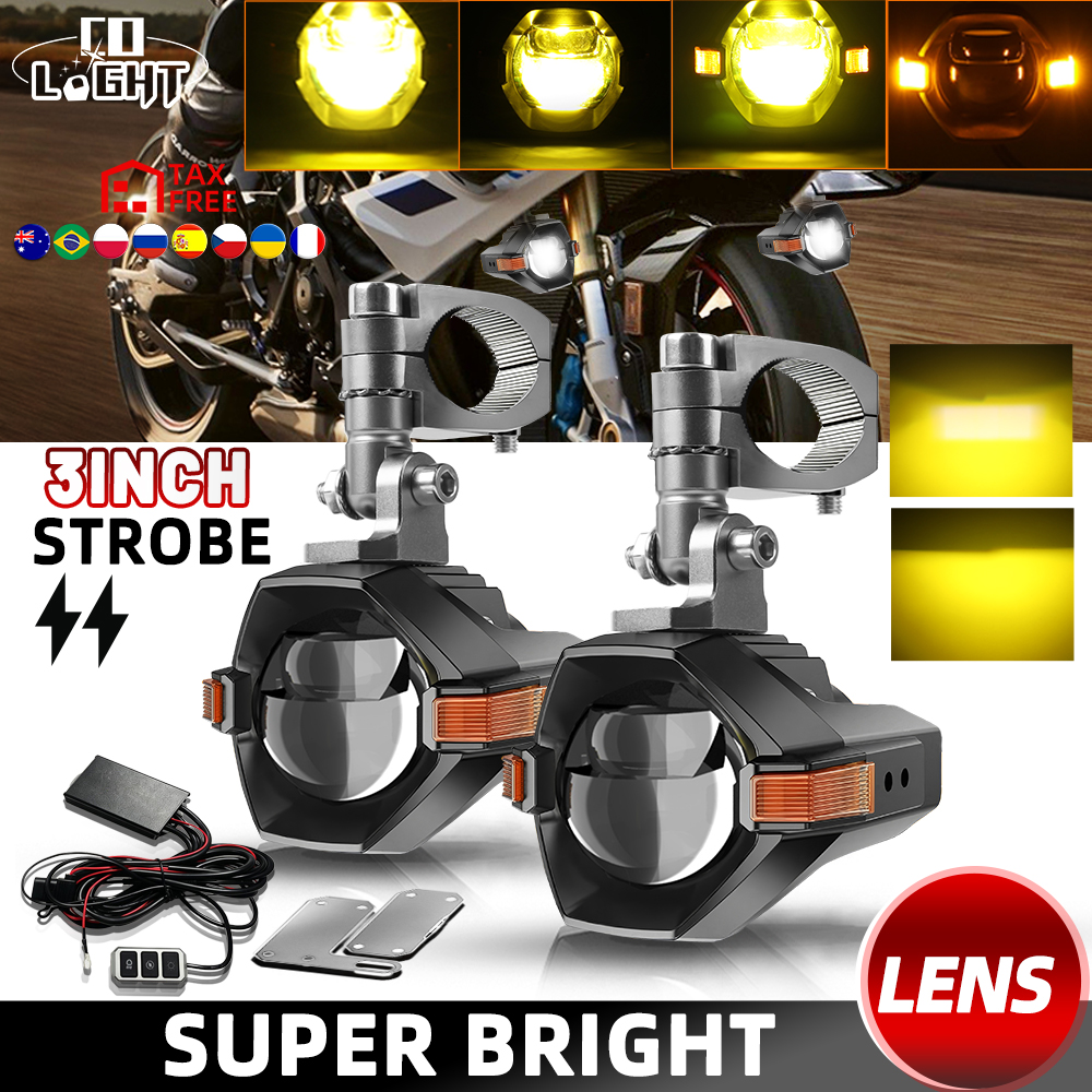 CO LIGHT オフロード使用 3 インチオートバイ Led スポットライトバイ LED プロジェクターレンズヘッドライトデュアルカラー配線サイド Led ワークライト