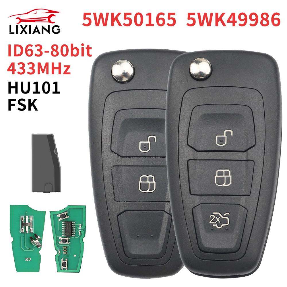LIXIANG 車リモートキー 4D83 FSK 433Mhz フォード C-Max フォーカスギャラクシーレンジャーモンデオ S-Max HU101 2/3 ボタン 5WK50165 / 5WK49986