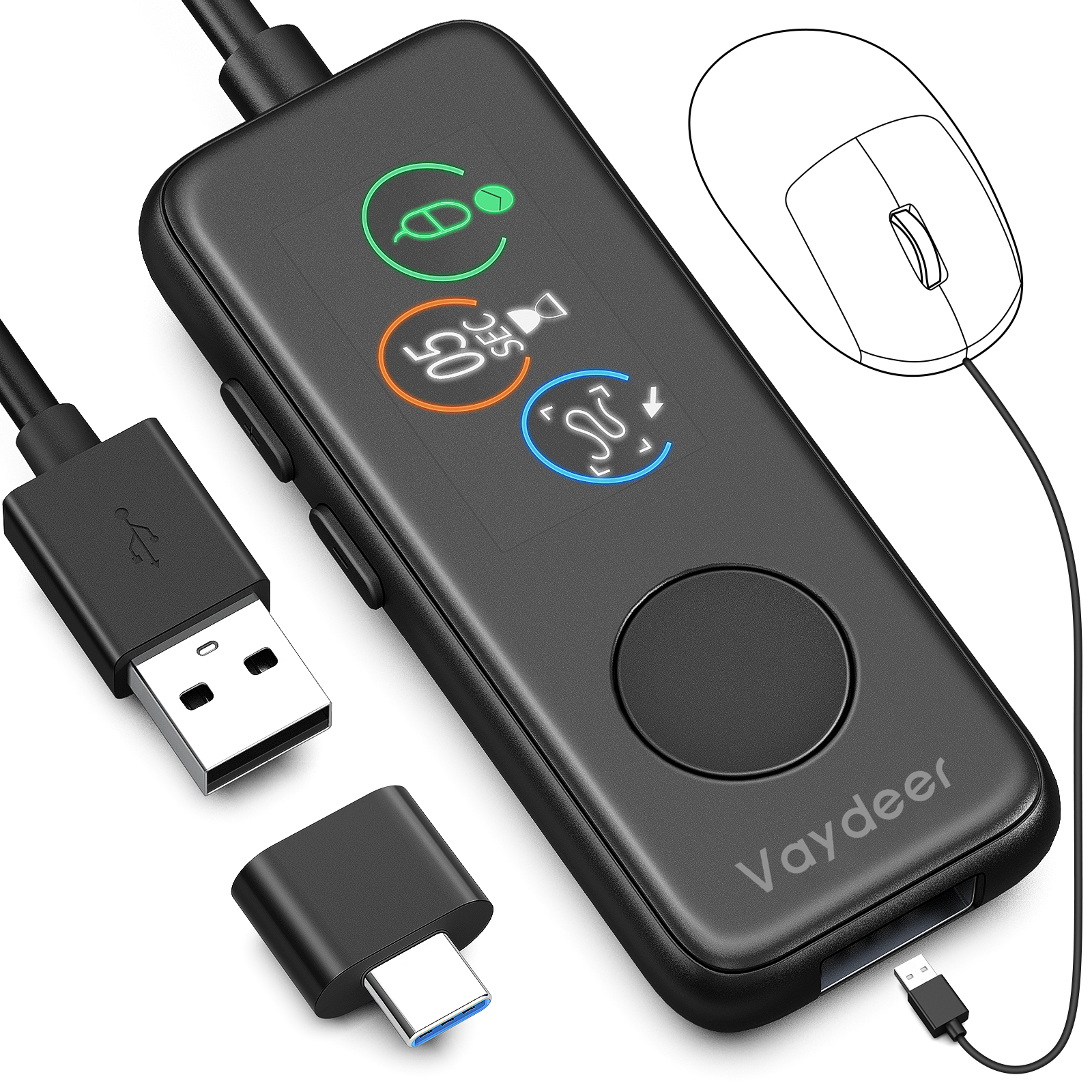 全自動マウスジグラー 100% 絶対に検出不可能な USB マウスムーバー、HD スクリーン、カウントダウン調整可能、3 つのトレイル付き