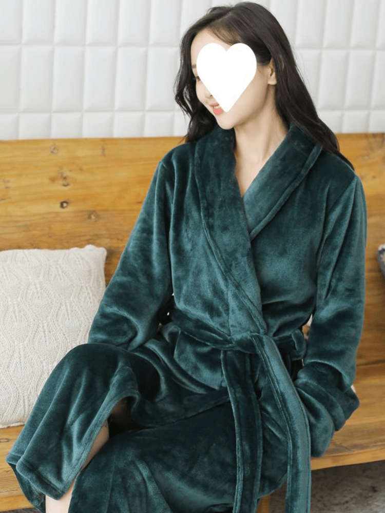 女性黒フランネルバスローブ冬厚く暖かいベルベットローブソフトフリース着物バスローブポケット付きホテルスパ部屋着ロング