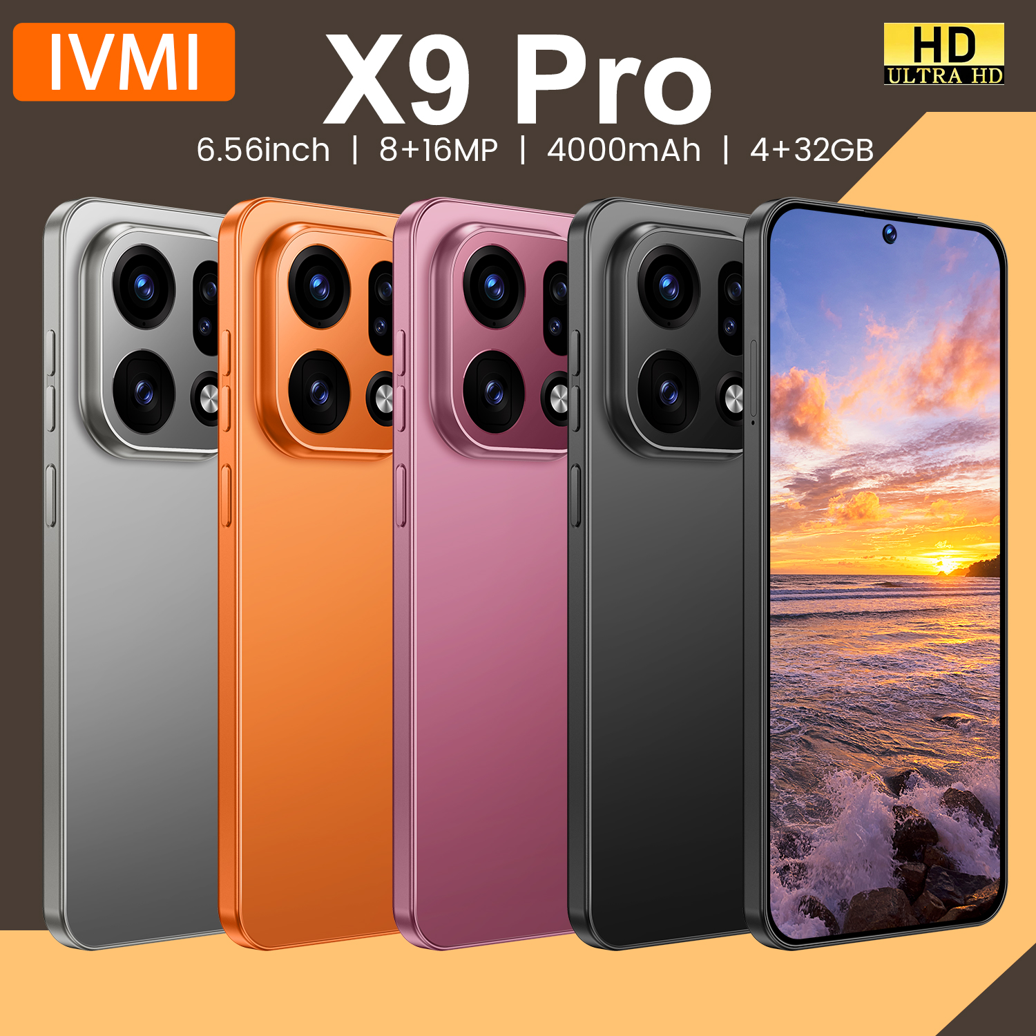 IVMI X9 Pro スマートフォンは Android で動作し、4 GB の RAM と 32 GB のストレージを備え、6.56 インチの画面を備え、Google をサポートします。