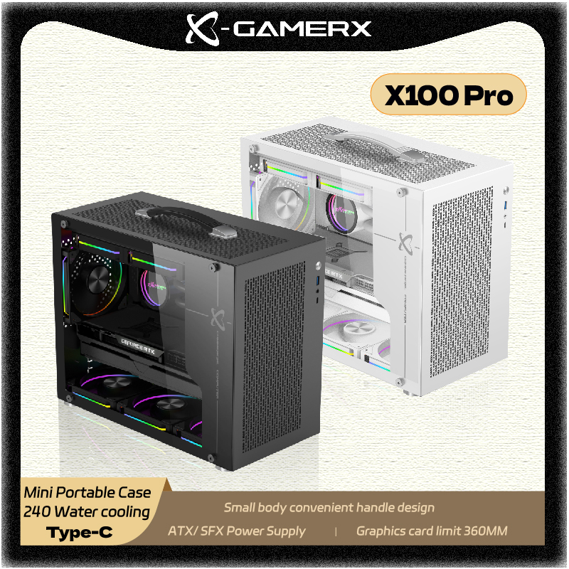 パワートレイン X-Gamerx X100 Pro MATX PC ケース TYPE-C ポート透明側面 240 水冷 ATX SFX 電源ミニポータブルケース