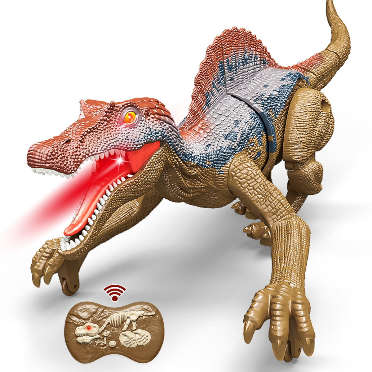 リモートコントロール恐竜おもちゃ、光と音付きウォーキングディノ ヴェロキラプトル ティラノサウルス レックス スピノサウルスおもちゃ 電子ギフト