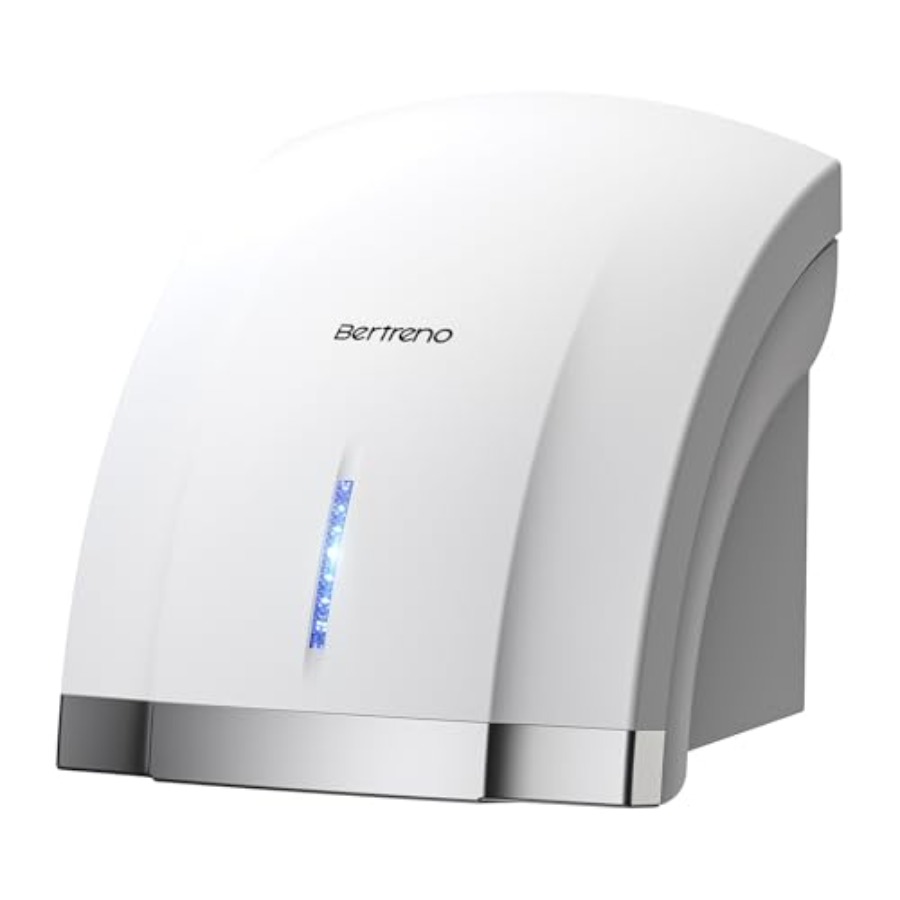 業務用バスルームハンドドライヤー、ステンレススチール、シルバー、ノイズ低減機能付き 1800W 高速温風/冷風、110V