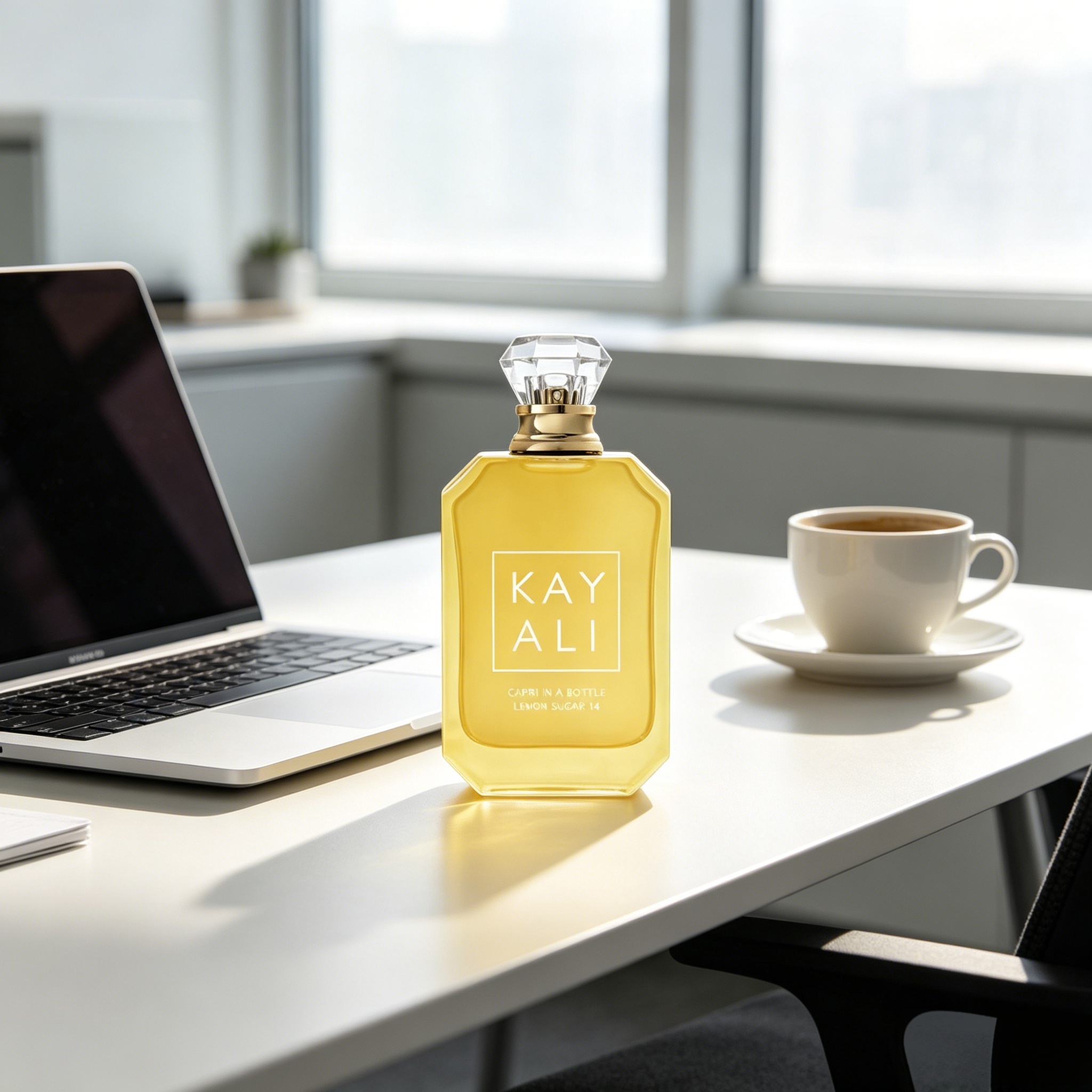 カヤリ カプリ イン ア ボトル レモン シュガー 14 ユニセックス EDP 透明 ウォーム オレンジ 八角形 ボトル クリスタル ダイヤモンド キャップ ミニマル クリーン ホワイト ラベル フレッシュ ネロリ マンダリン ピーチの香り 南フランス モロッコ トラベル