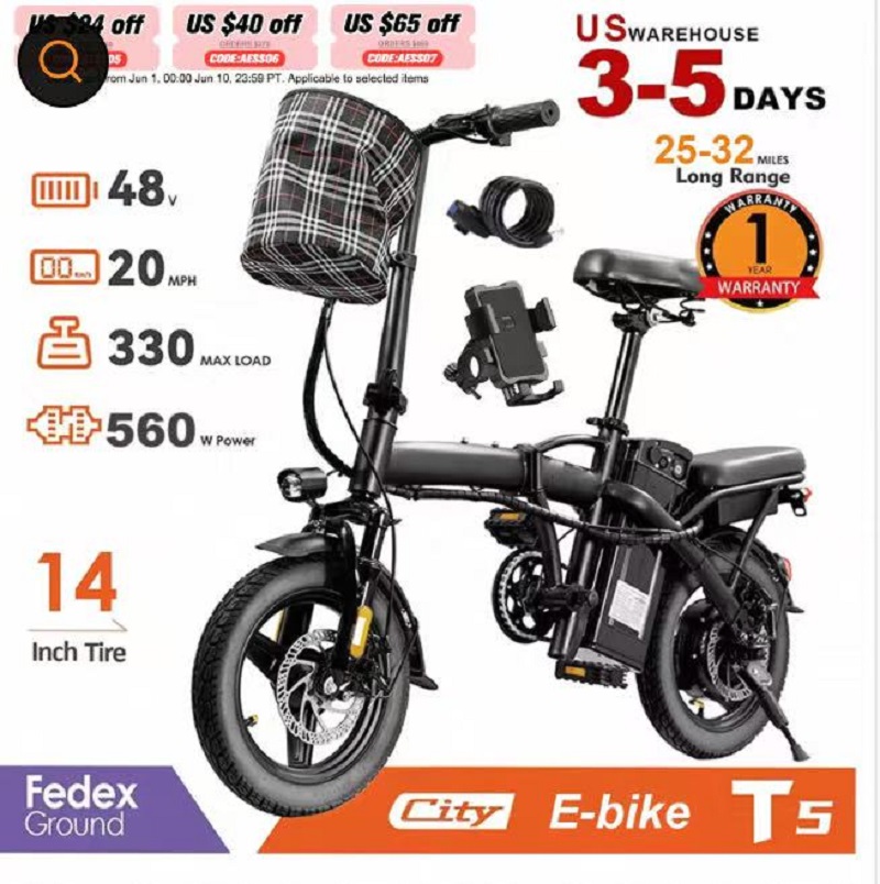 HEZZO T5 14 インチ折りたたみ電動自転車大人の通勤者用 48V 350W 20MPH 18-22 マイル範囲ディスクブレーキ軽量電動自転車