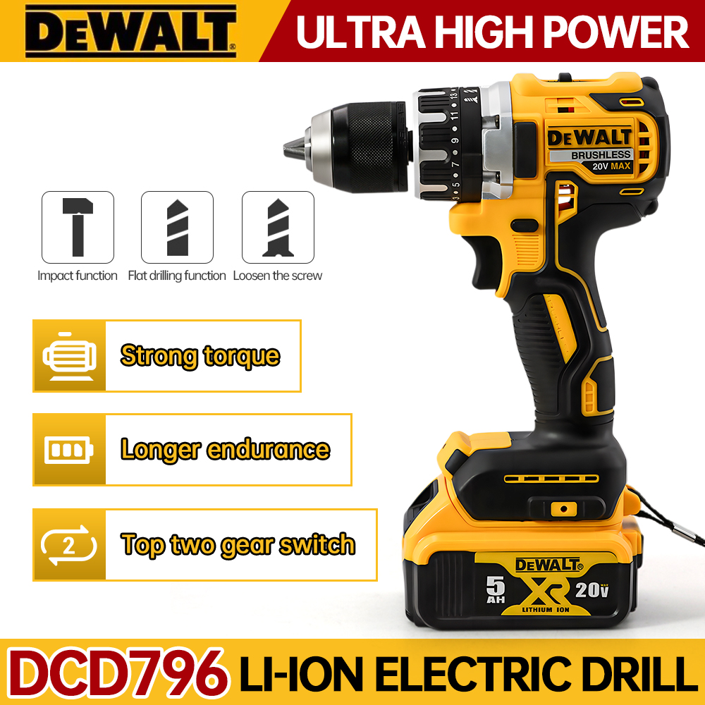 Dewalt DCD796 コンパクトコードレスブラシレスインパクトドリル LED ライト強力な多機能電動工具 20V バッテリー