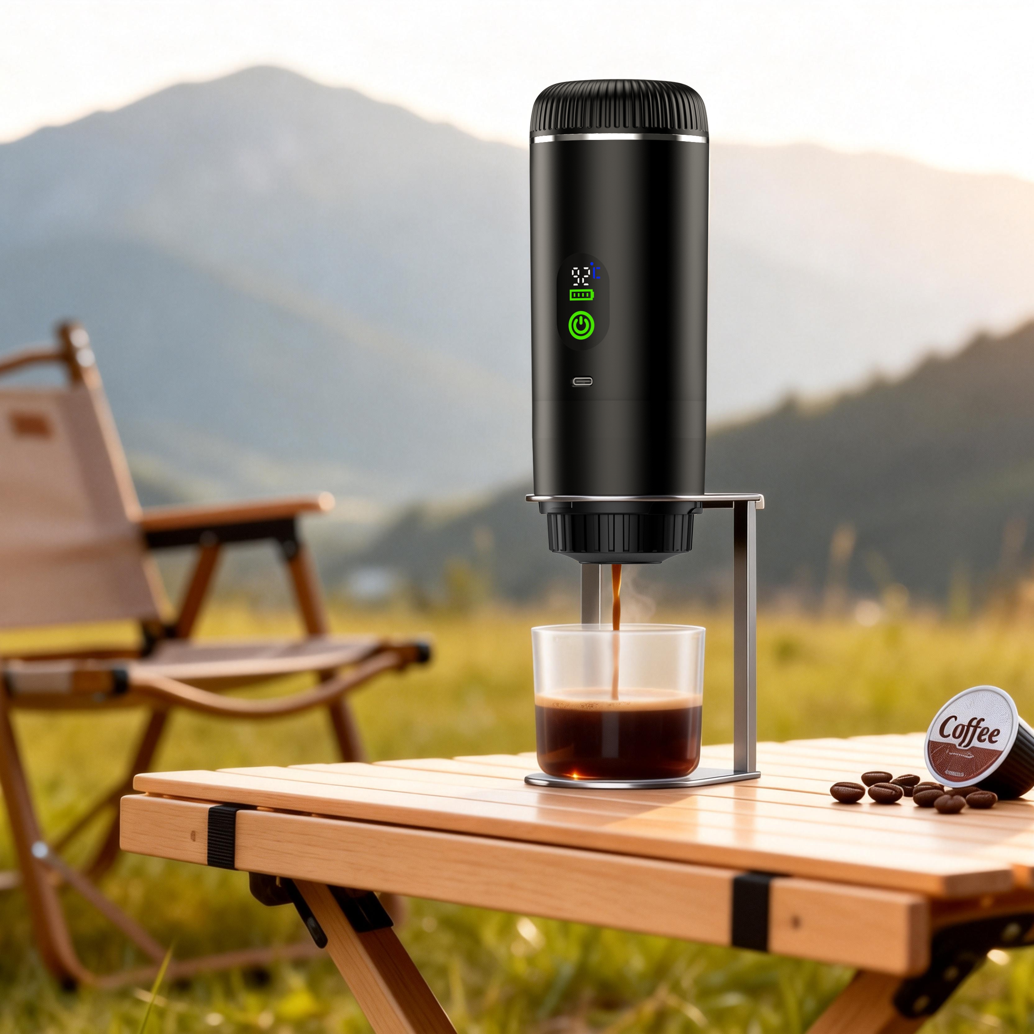 ポータブルコーヒーメーカー、旅行用3-in-1エスプレッソマシン20バーミニコーヒーメーカー、挽いたコーヒーと互換性あり