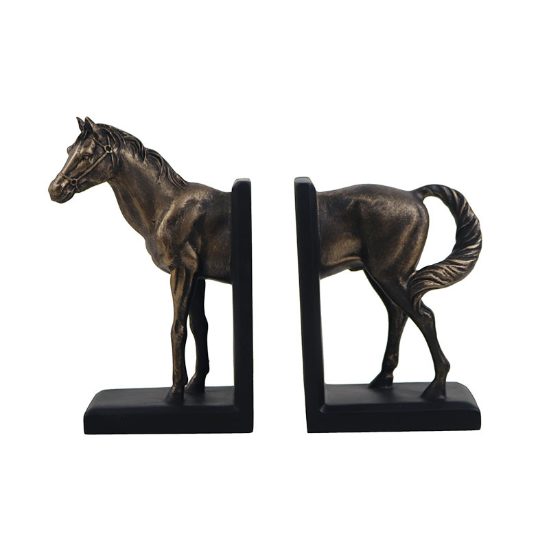 ヨーロッパ樹脂黒スイープ銅壊れた馬ブックエンド飾りモデルルームオフィス研究デスクトップ装飾