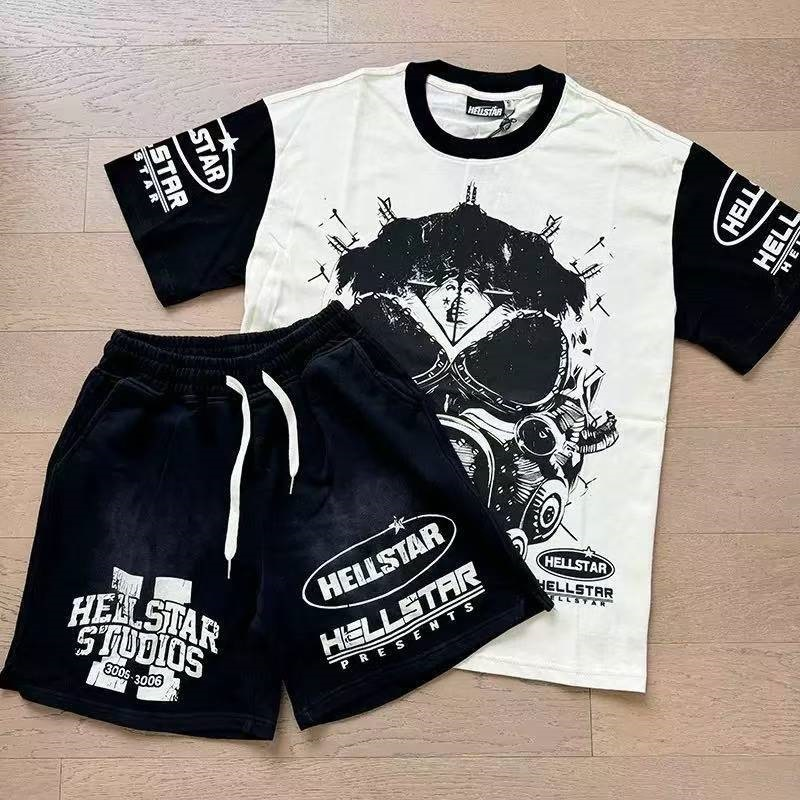 在庫 NFC ヘル スター T シャツ セット 特大ヒップホップ ストリート ダメージ加工ヴィンテージ ウォッシュ コットン Tシャツ 半袖セット メンズ セット