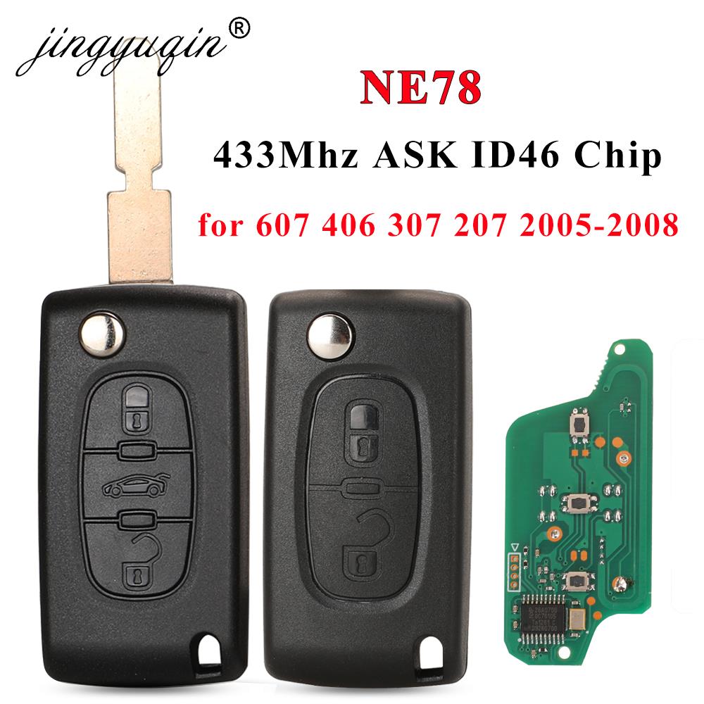 Jingyuqin 2/3 ボタン NE78 ブレードリモートフリップ車のキープジョー 607 406 207 307 チップ ID46/PCF7961/PCF7941 433Mhz ASK オートキー Fo
