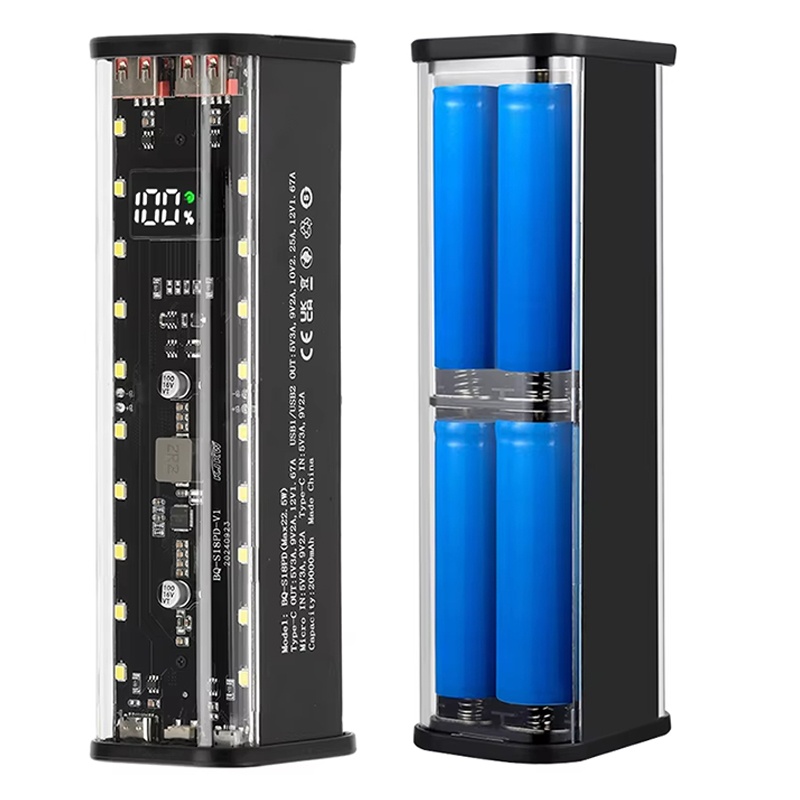 8x18650 パワーバンクケース PD 22.5 ワット高速充電 LED スクリーン透明バッテリー収納ボックス USB Type-C ポート iPhone Huawei 社 Vivo 用