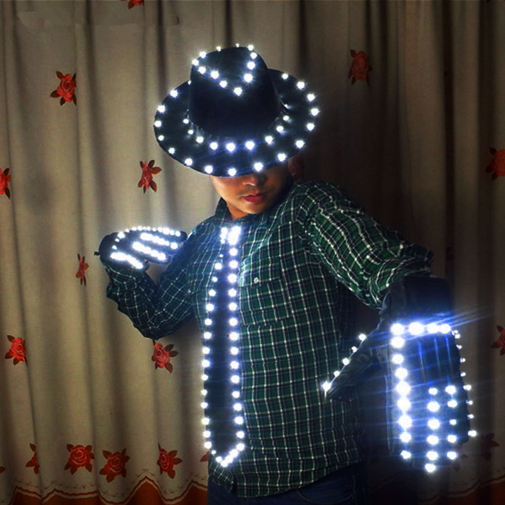 LED 衣装服 LED 発光ジャズ帽子 Llight ネクタイ LED 手袋 LED スーツマイケルジャケットコスプレ衣装