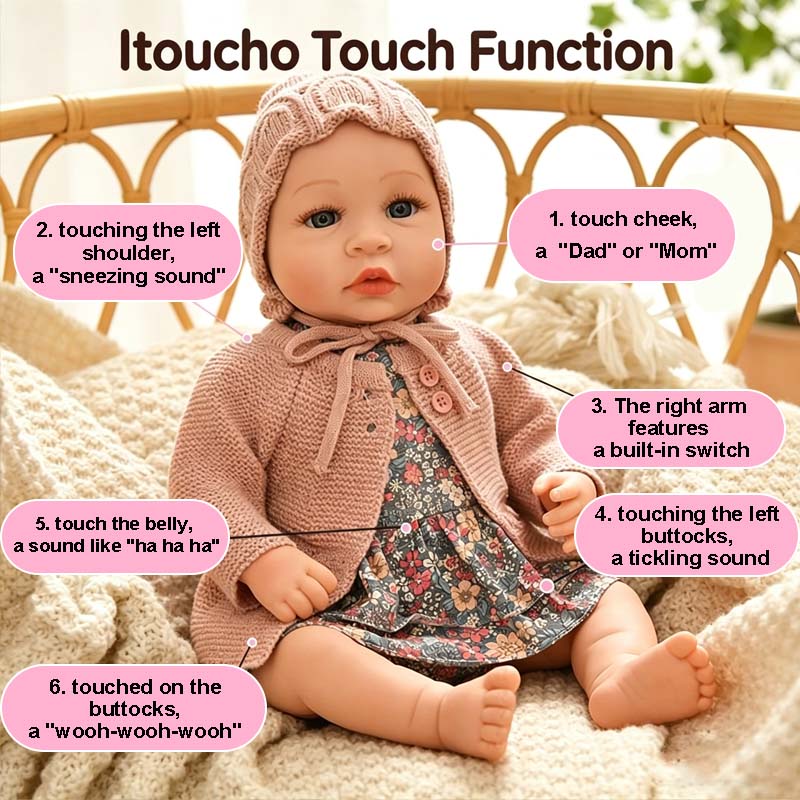 Itoucho タッチ敏感なかわいいリボーンドール 6 つの異なるサウンドエフェクト付き インタラクティブでリアルなリボーンドールのおもちゃ 大人のおもちゃギフト用