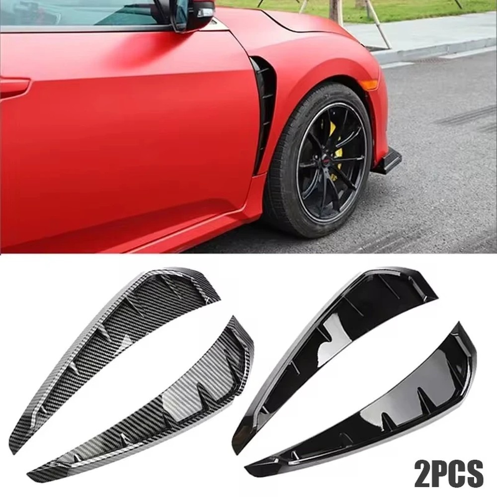 2 個車サメグリル車リーフプレートシミュレーション出口ベント装飾 ABS プラスチック炭素繊維サイドエアフローステッカーホンダシビック