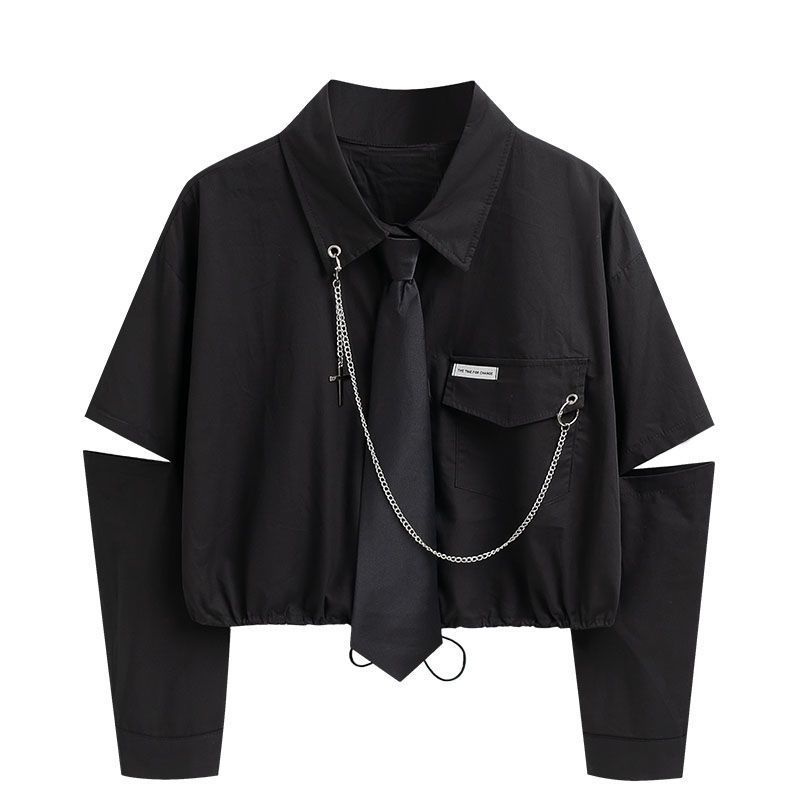 Gender Neutral Workwear Coordinates, High Waist Black Cargo & Cropped Shirt Set, Baggy Unisex Korean Style Matching Outfit